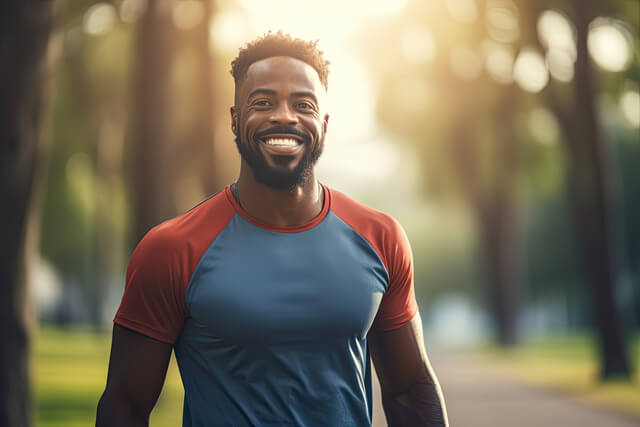 Man smiling confidently after mini gastric bypass surgery, representing a successful weight loss journey and improved health.