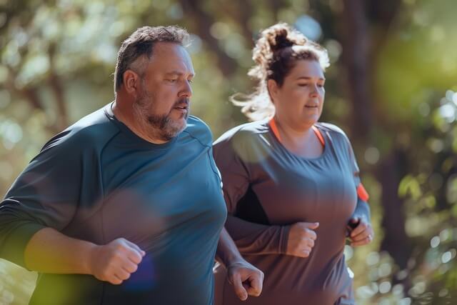 Smiling couple enjoying an active lifestyle after successful weight loss surgery, showing improved health and well-being.